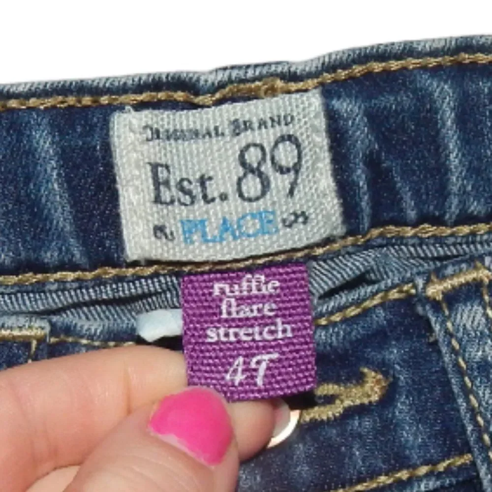 Children’s Place toddler girls 4T dark wash ruffle flare jeans adjustable waist